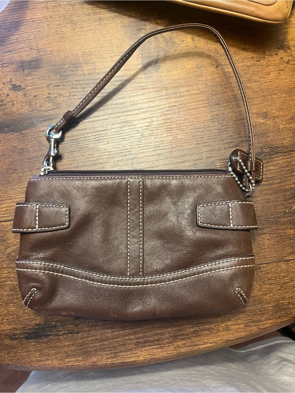Coach Classic Brown Leather Wristlet Bag